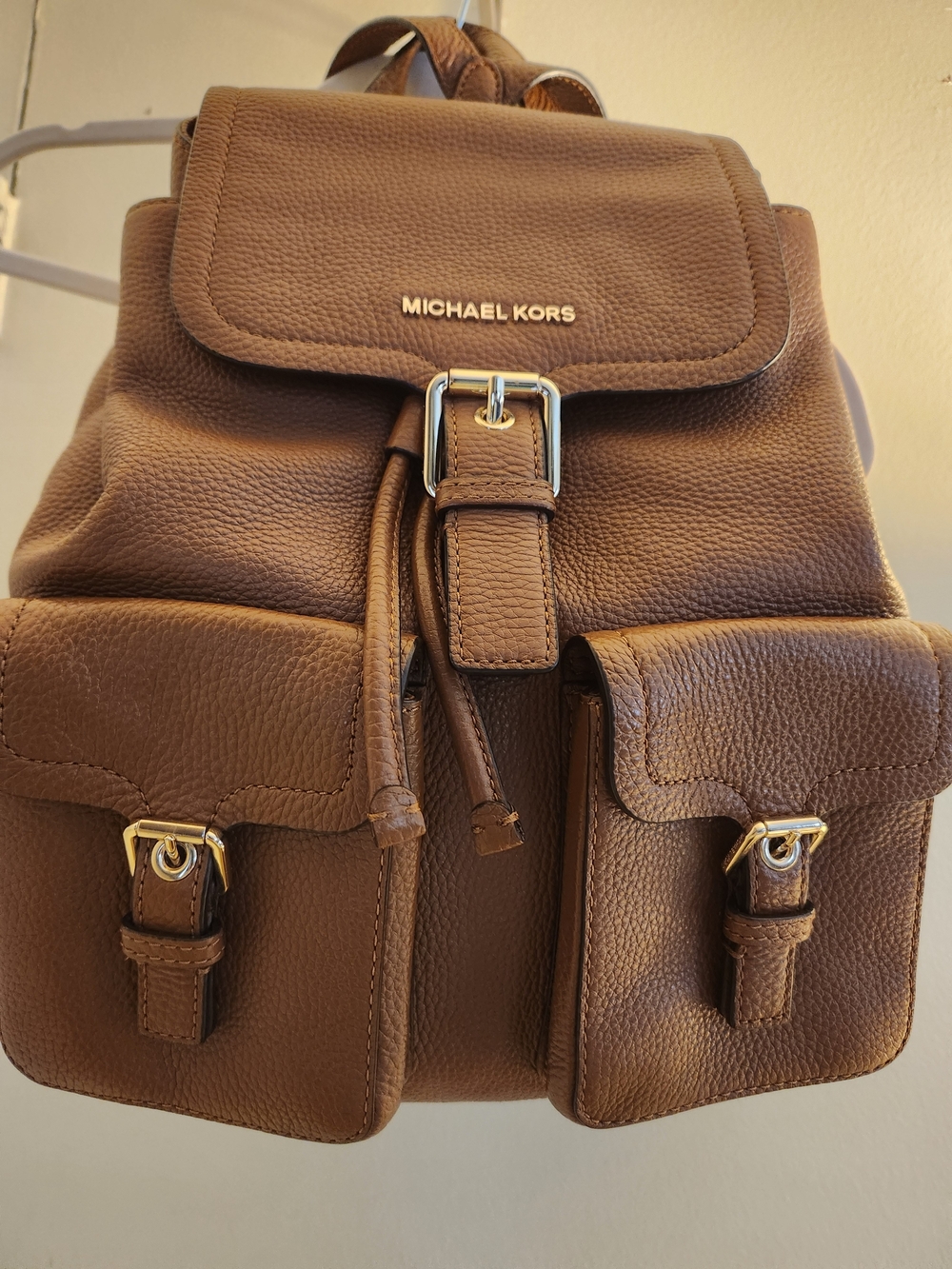 Michael Kors Women's Susie Tan Pebbled Leather Backpack with Front Pockets